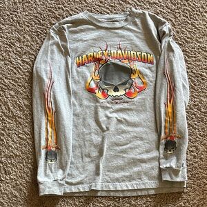 2002 Harley-Davidson Gray Shirt with Skull and Flames
